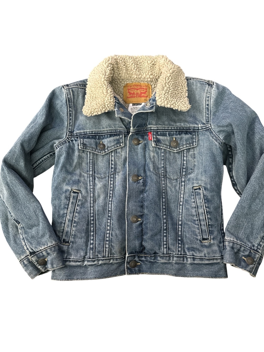 BOYS LEVI'S COTTON SHERPA TRUCKER DENIM JEAN JACKET SIZE 6 7
